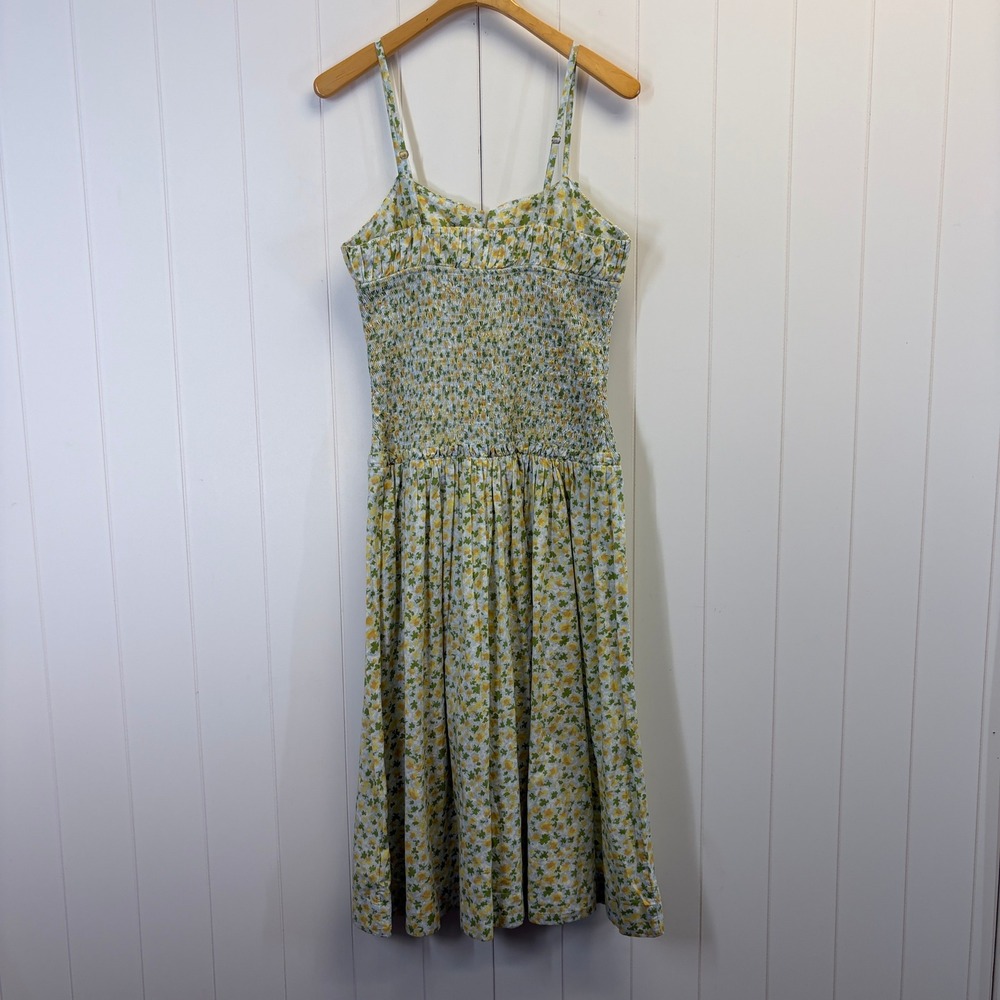Free People Milkmaid Floral Smocked Midi Dress Womens Medium Cottage Boho Picnic